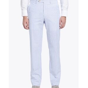 Berle Men’s Blue and White Seersucker Flat-front Chinos Pants Size 38x30
